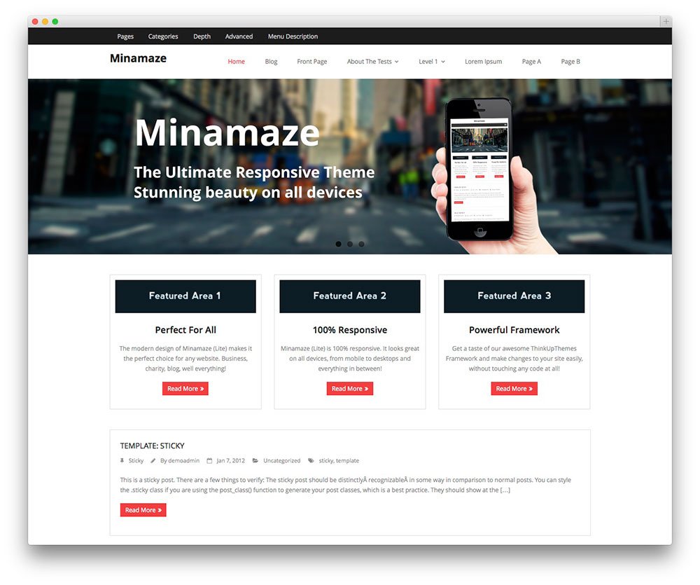 responsive free wordpress themes Minamaze
