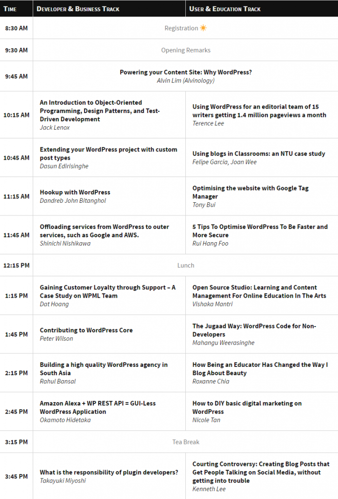 Schedule – WordCamp Singapore